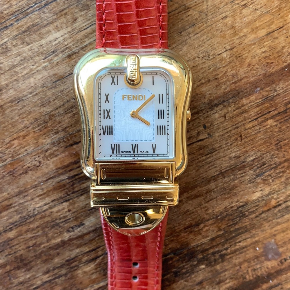 Authentic Fendi watch with red leather strap
